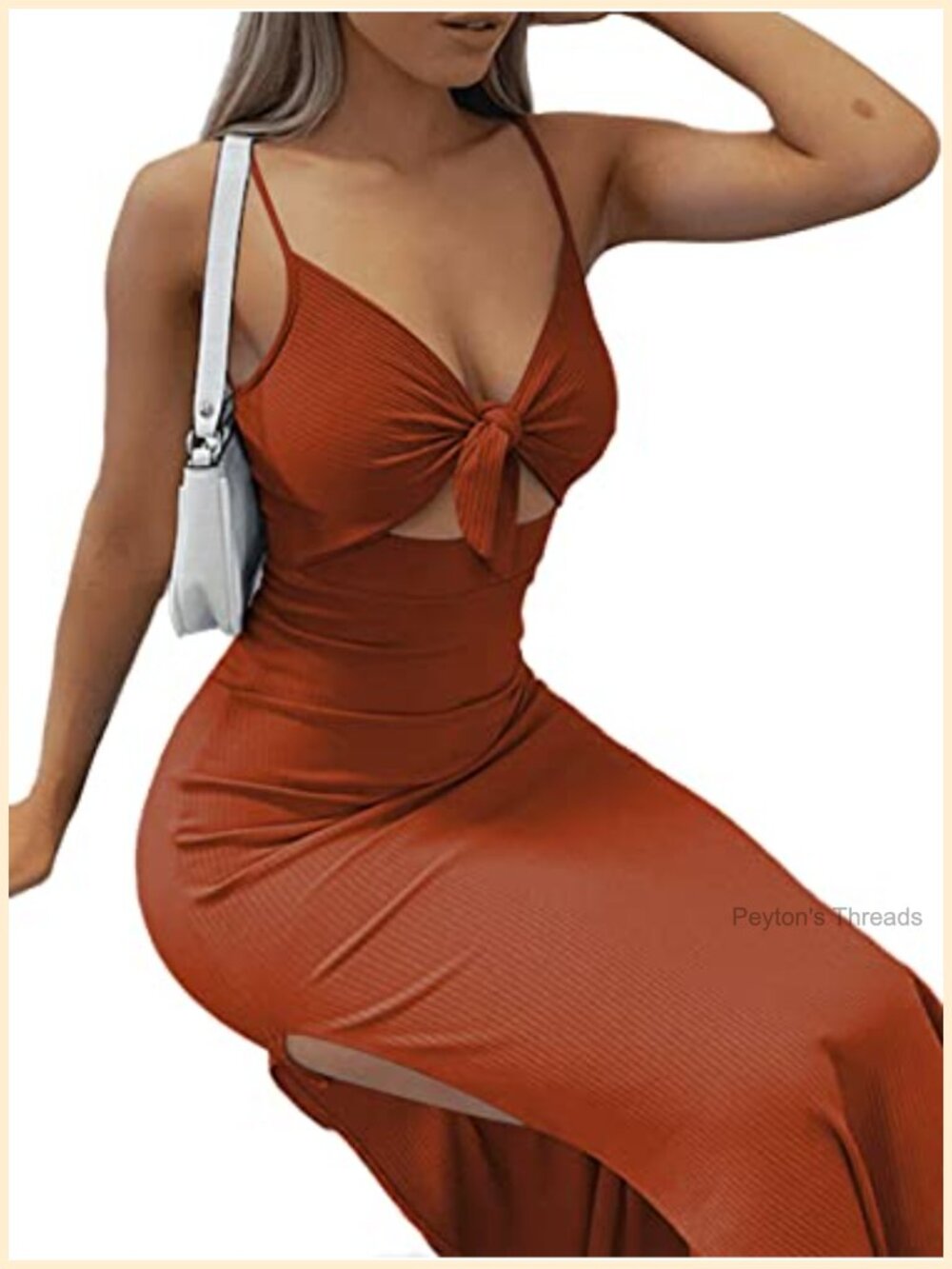 Tie Knot Cut Out Bodycon Midi Dress with Side Slit, Sleeveless V-Neck - Picture 2 of 3